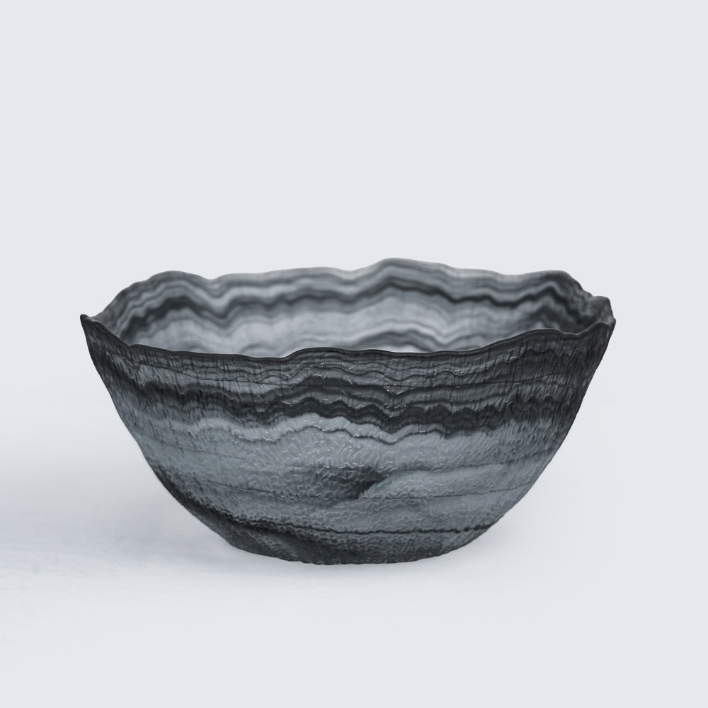 Sculptural Black Glass Serving Bowl