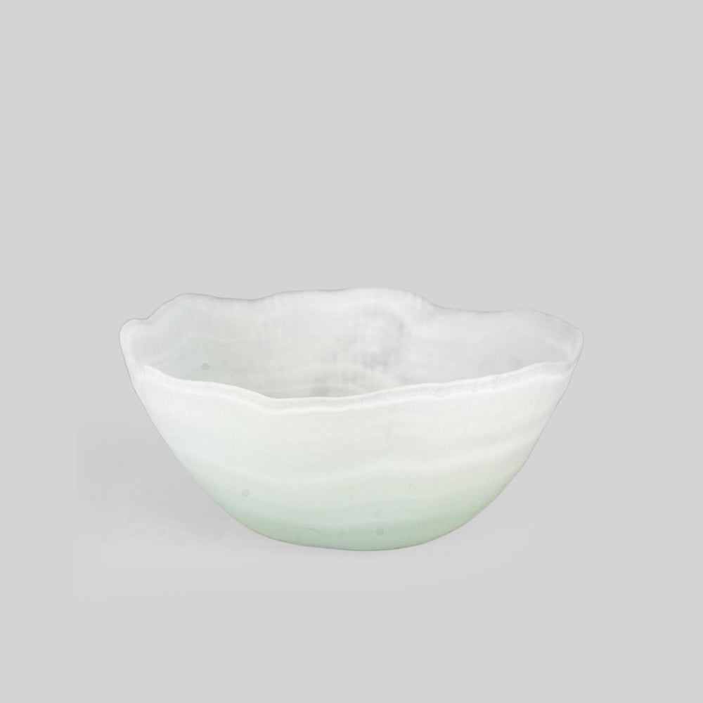 Sculptural White Glass Serving Bowl