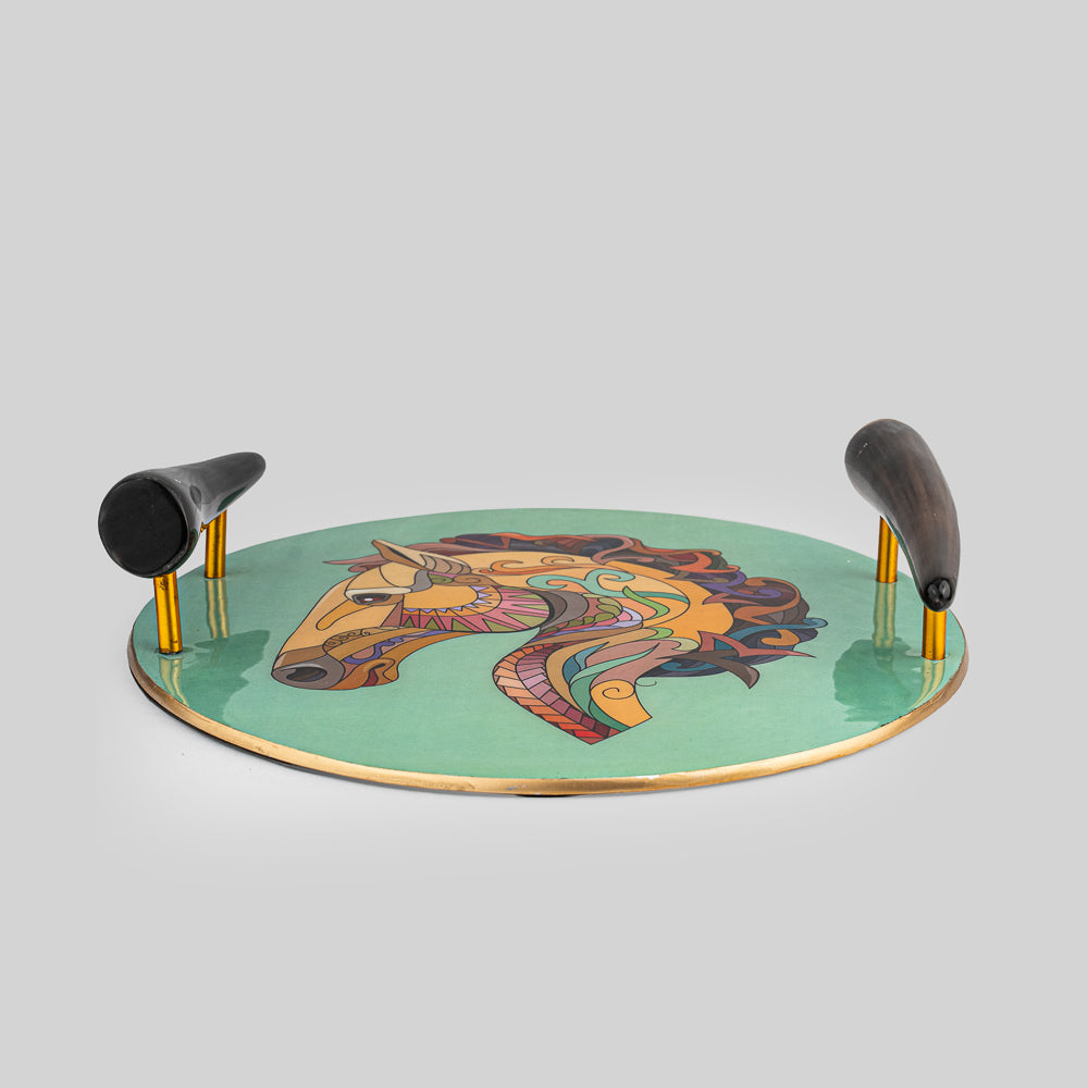 Year of the Horse Serving Tray with Horn Handles