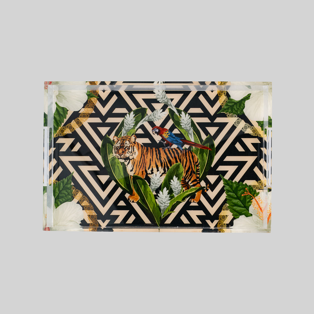 Tiger Print Acrylic Tray Side View — Bold Animal Design for Home Decor | Tyetye India