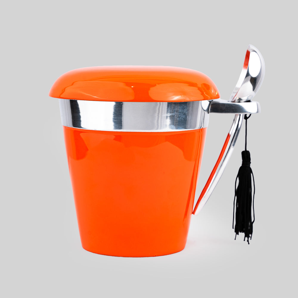"Durable and vibrant orange pint holder with a scoop holder."