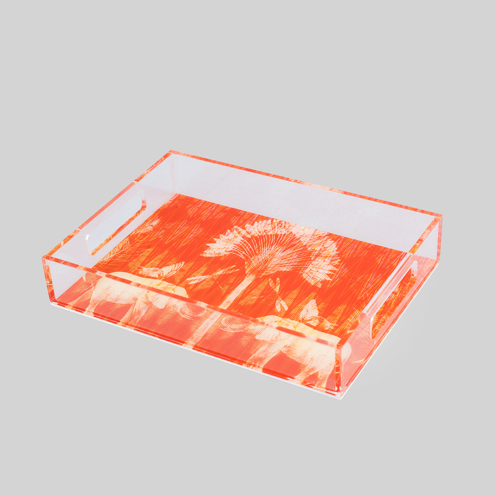 Vibrant Orange Elephant Print Acrylic Tray Side View | Artisan Home Decor – Tyetye India