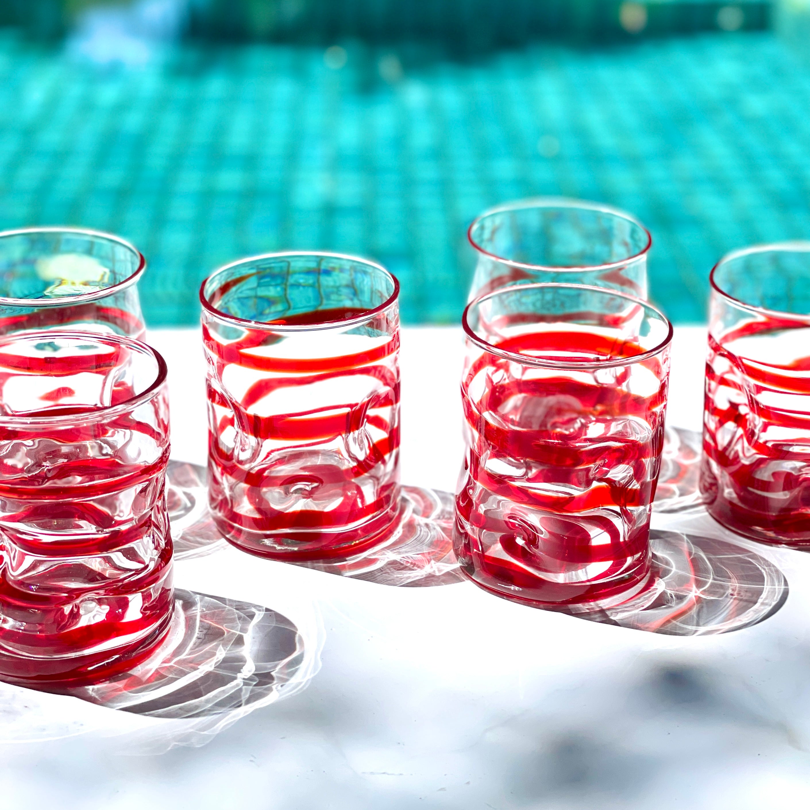 Red Ribbon Swirl Glasses ( set of 6)