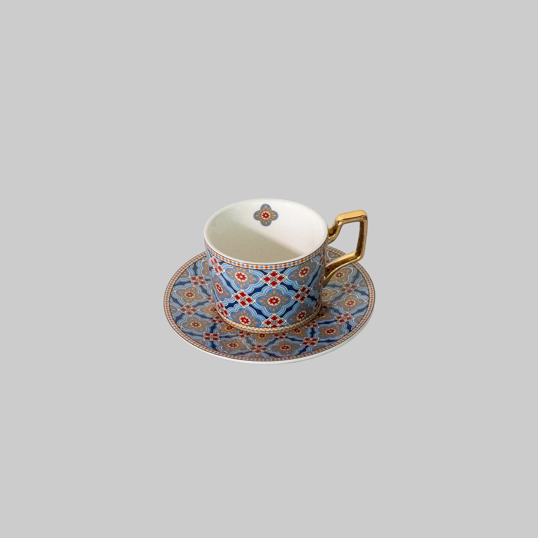 "Elegant mosaic tea and coffee set featuring vibrant geometric patterns and intricate designs."