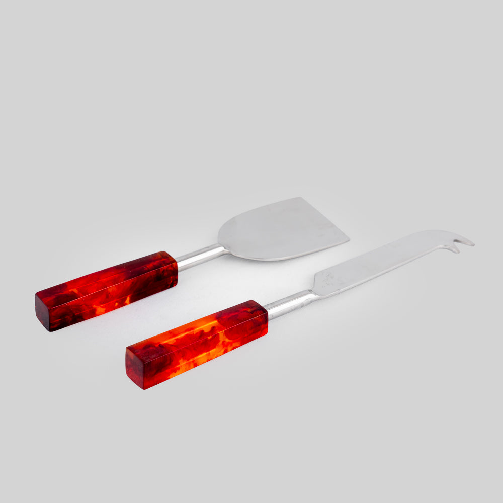 Gift-ready Ruby Red Cheese Knife Set with stainless steel blades