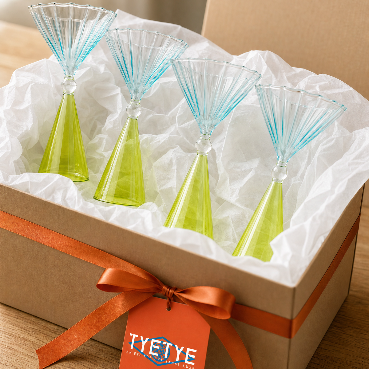 tyetye luxe cocktail glass set fan stem gift box India