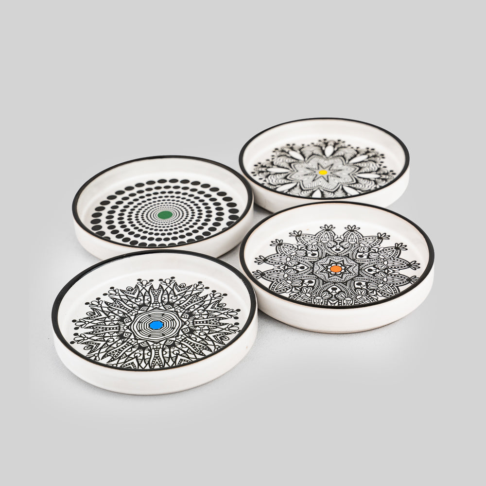 Set of four mandala print plates for desserts and appetizers