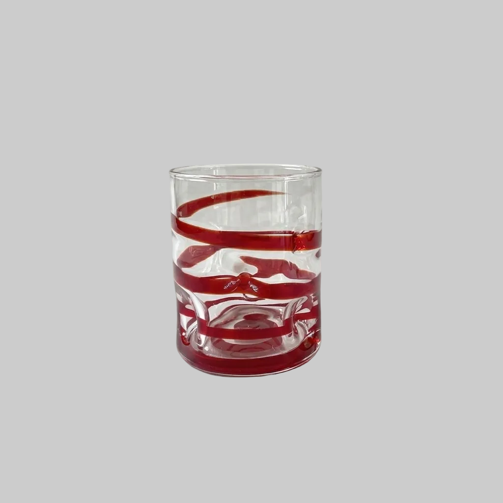 tyetye red ribbon swirl glasses hand-blown table setting styling India