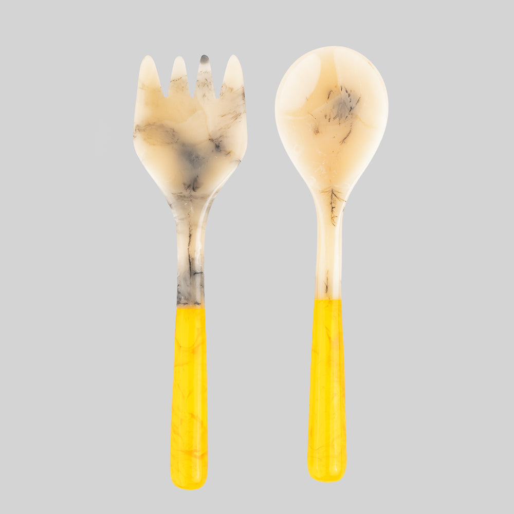 Yellow handle resin salad servers for stylish dining