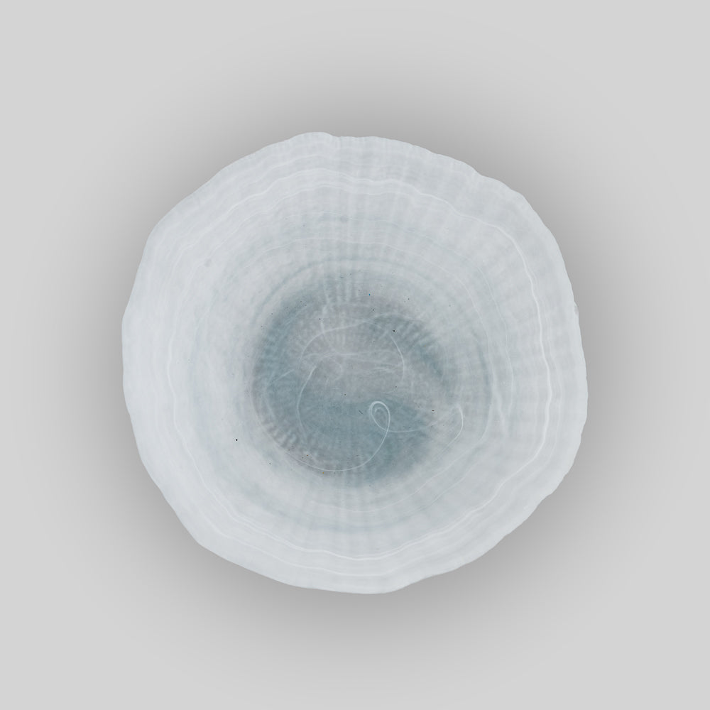 Sculptural White Glass Serving Bowl