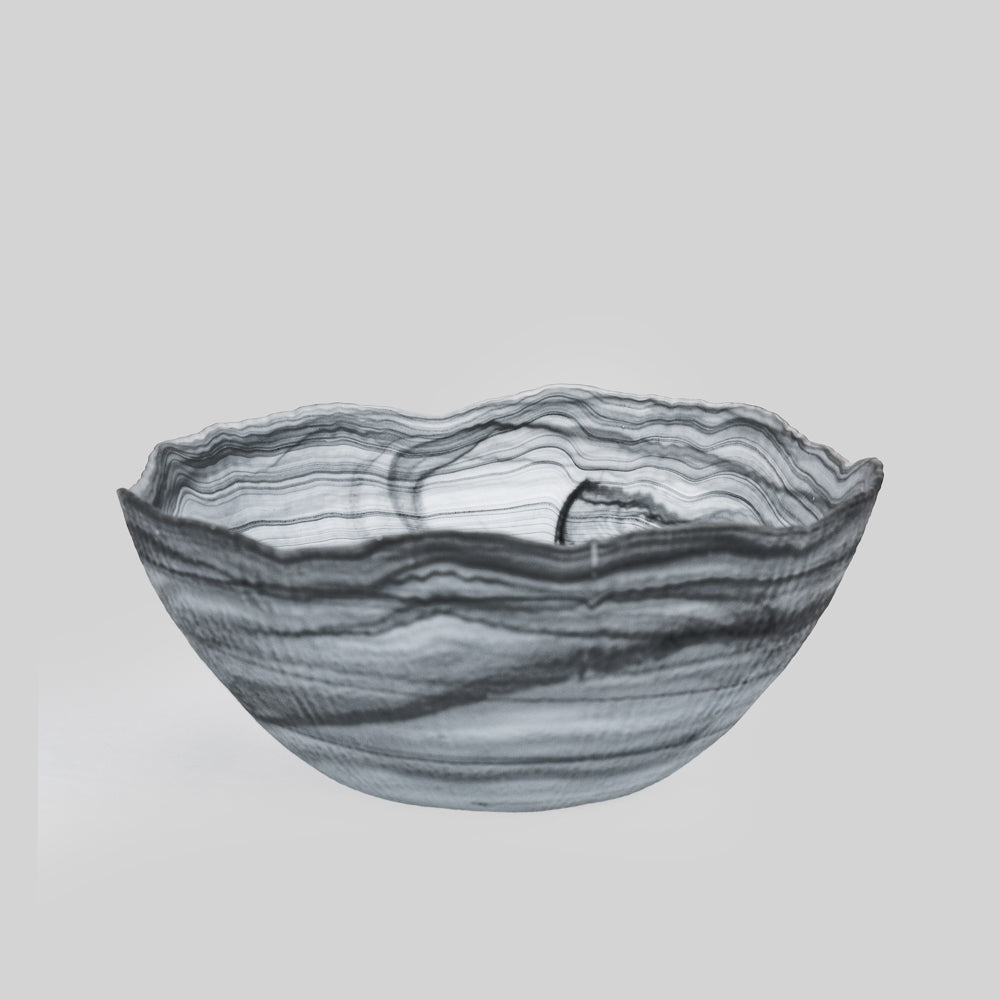Sculptural Black Glass Serving Bowl