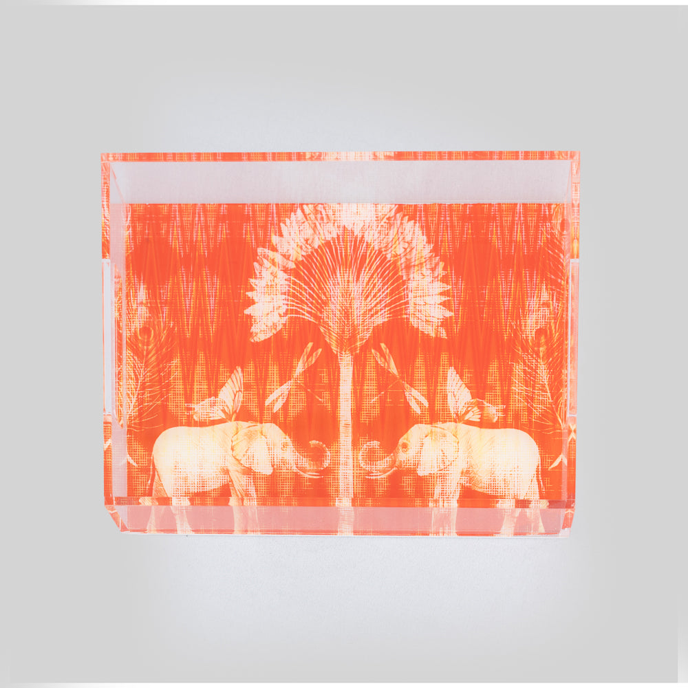 Vibrant Orange Elephant Print Acrylic Tray Side View | Artisan Home Decor – Tyetye India