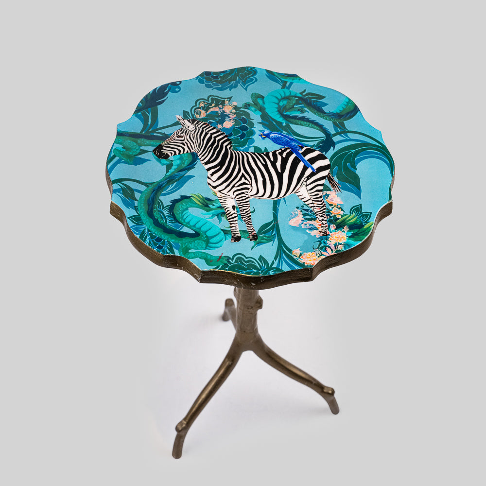 Modern accent table with bold zebra pattern