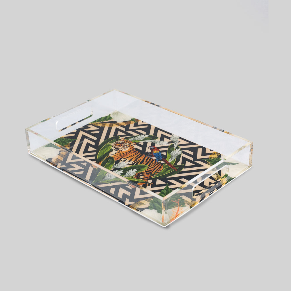 'Tiger Print Acrylic Serving Tray with Handles | Bold Animal Print Home Decor – Tyetye India'
