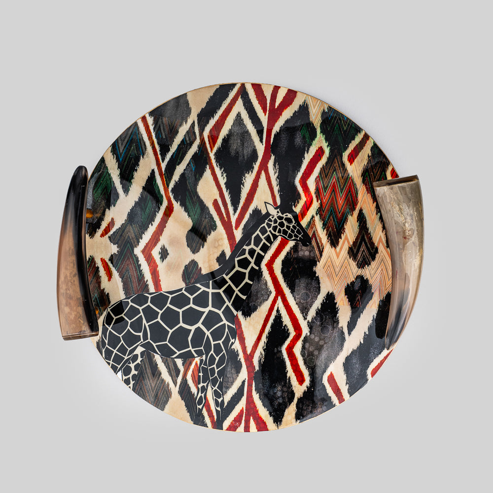 Serengati Giraffe Print Luxury Serving Tray with Natural Horn Handles | Tyetye India