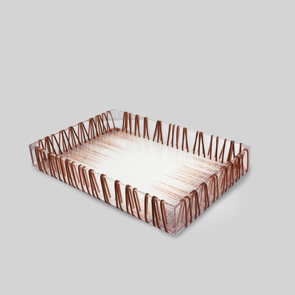 Vertex Luxe Premium Acrylic Serving Tray with Faux Leather Weave Trim | Tyetye India