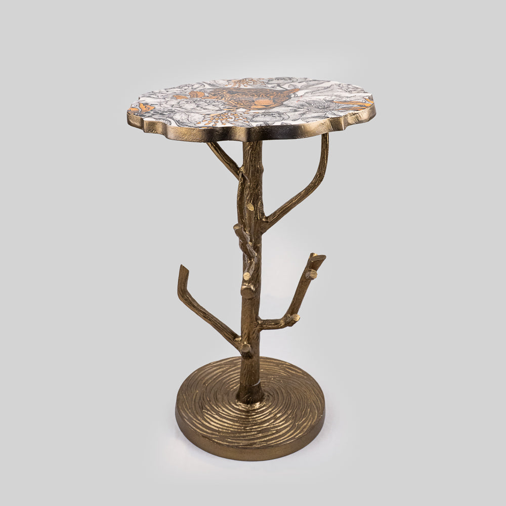 Statement side table with wild leopard print pattern
