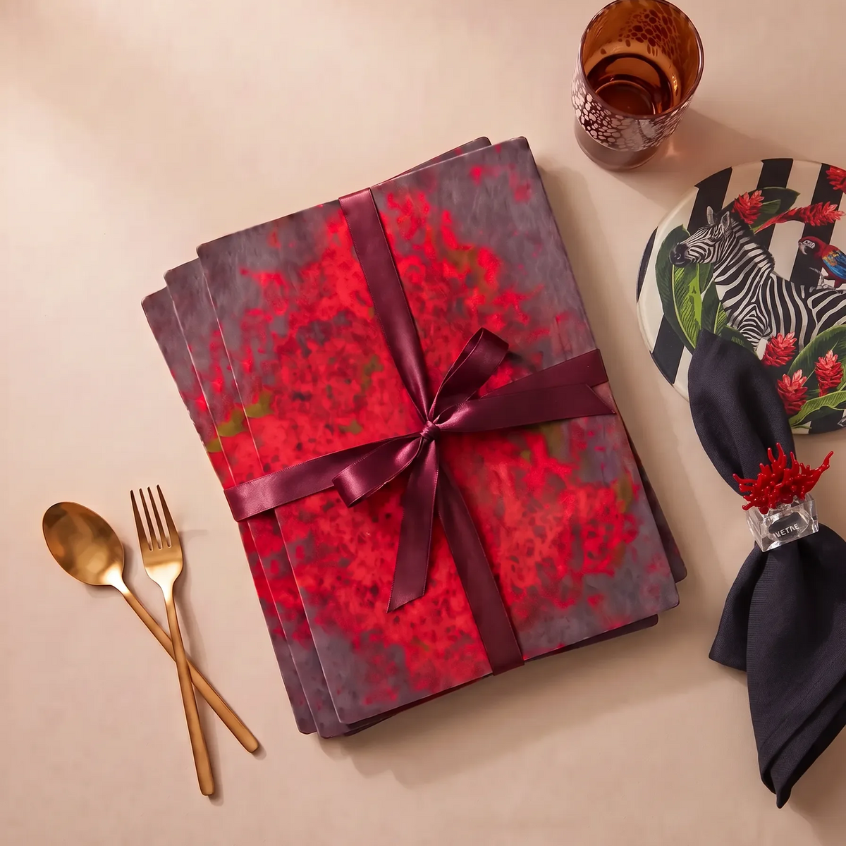 tyetye smokey red table mats sharkskin fabric set of 4 India