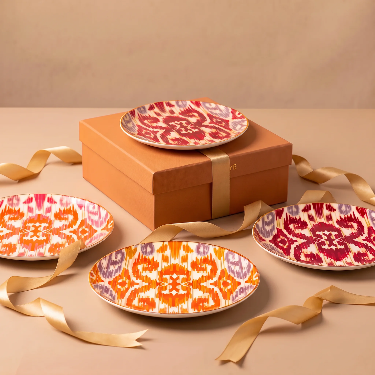 tyetye ikat tapas plate set ceramic gift box India