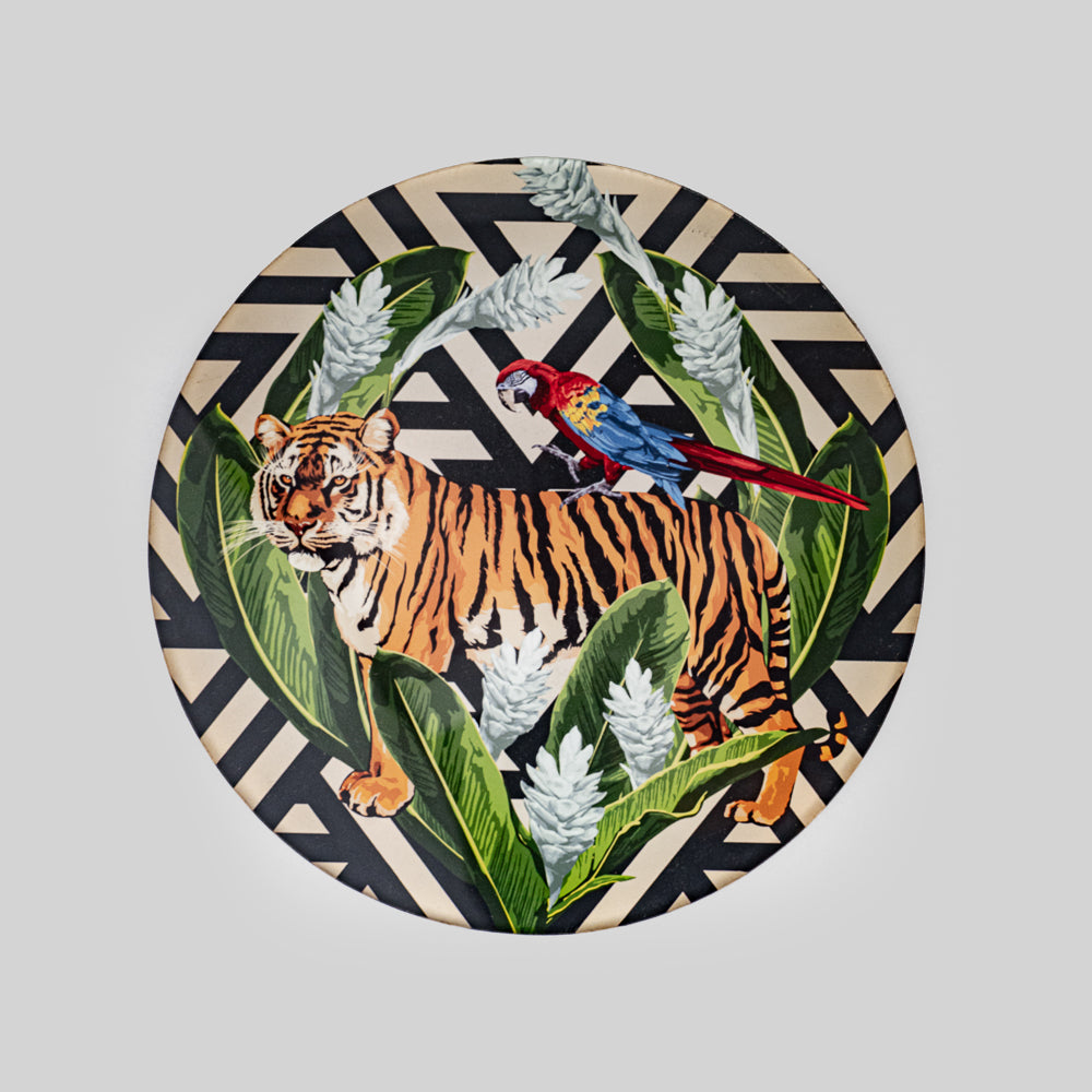 Fun and bold tiger print trivet adding flair to table settings