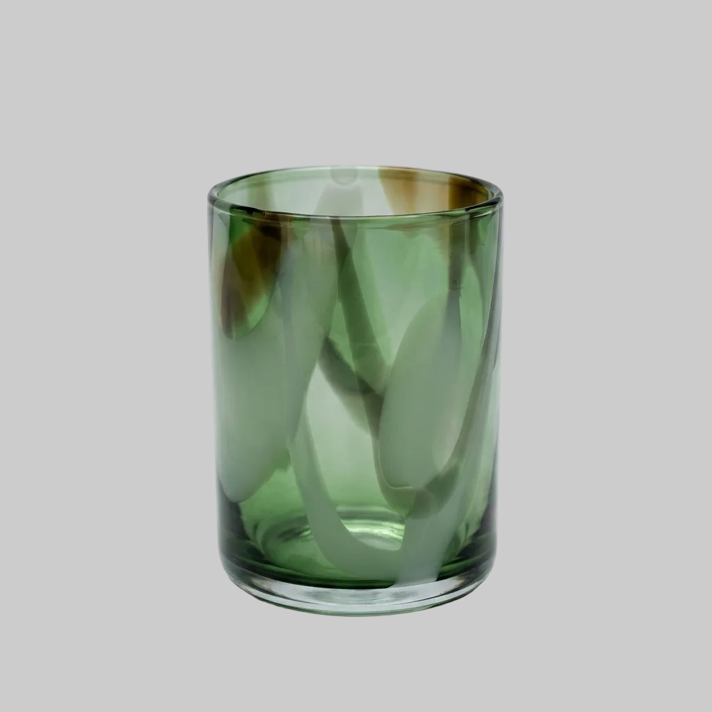 tyetye green swirl glasses hand-blown table setting lifestyle view India