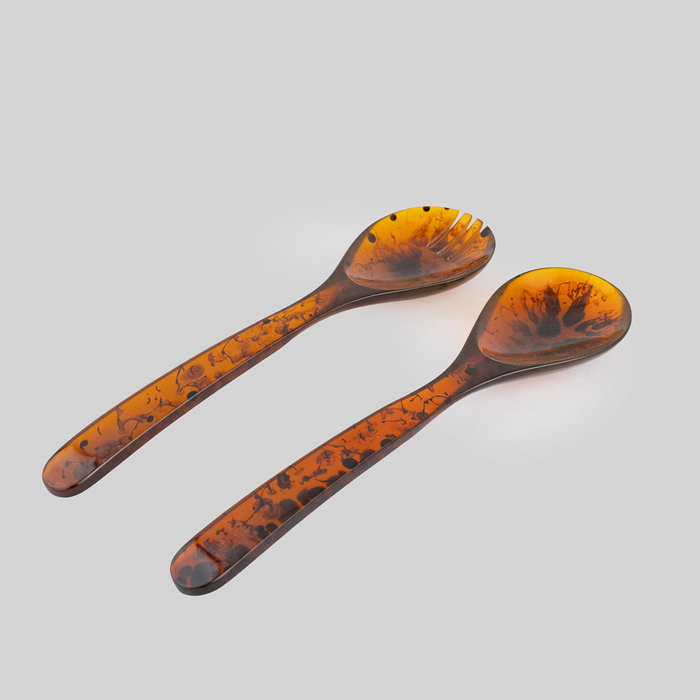 Tortoise shell resin salad server set