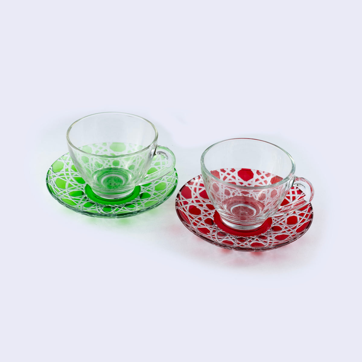 Handcut Green Saucer &  Glass Cup